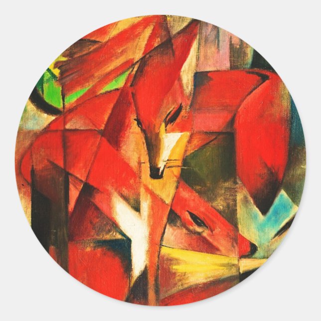 Sticker Rond Franz Marc Les Renards Red Fox Art Moderne Peintur (Devant)