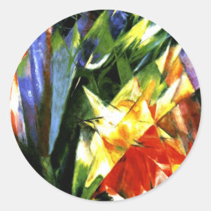Sticker Rond Franz Marc : Oiseaux - Art cubiste de Franz Marc