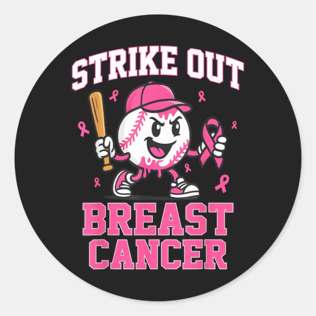 Sticker Rond Frapper le cancer du sein Crème glacée au baseball (Devant)