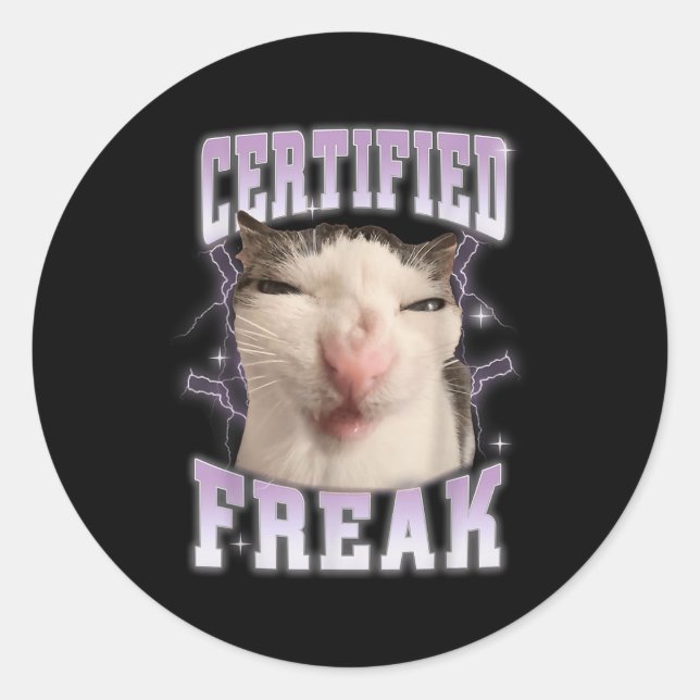 Sticker Rond Freak certifié mange du ciment Chat maudit Drôles  (Devant)