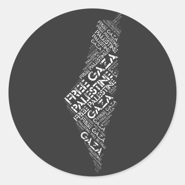 Sticker Rond Free Gaza Free Palestine Map Mot Cloud (Devant)