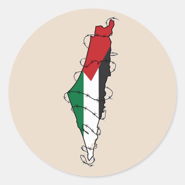 Sticker Rond Free Palestine Barbared Wire Map Liberté palestini (Devant)