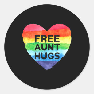 Sticker Rond Free Tante Hugs LGBT Flag Fierté Mois de sensibili