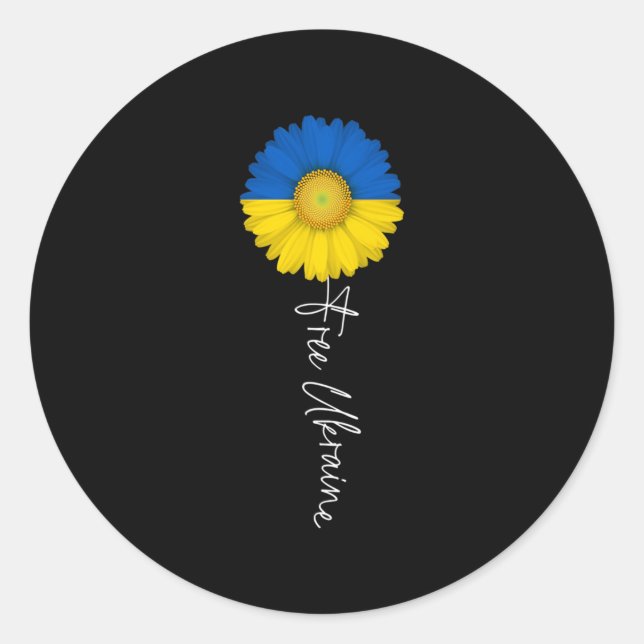 Sticker Rond Free Ukraine Sun Flower Support Ukraine (Devant)