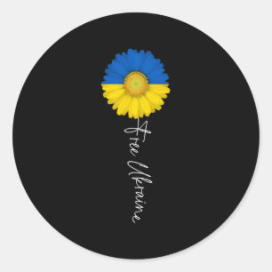 Sticker Rond Free Ukraine Sun Flower Support Ukraine