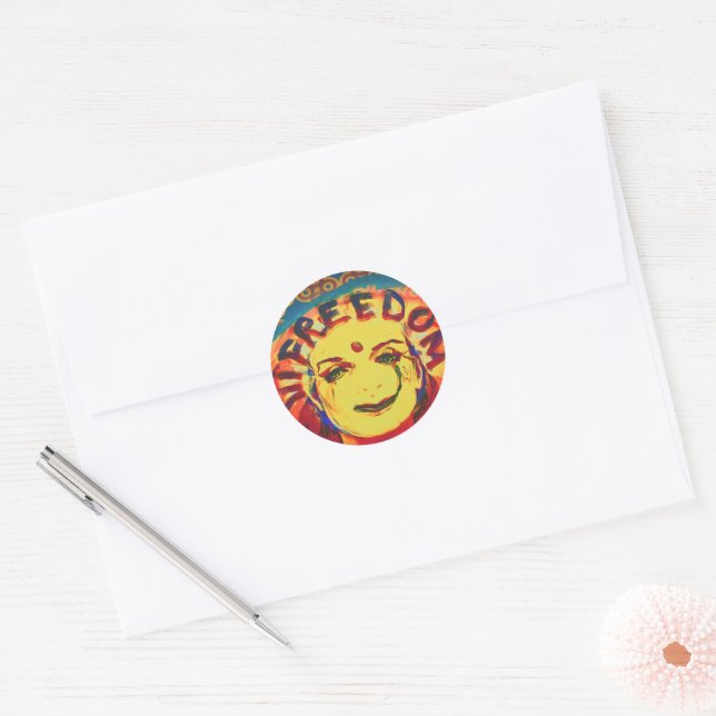 Sticker Rond Freedom Face souriante jaune (Enveloppe)