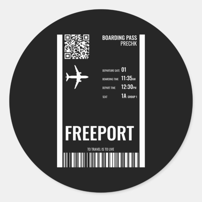 Sticker Rond Freeport Bahamas Boarding Pass Airline Ticket (Devant)