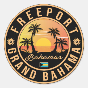Sticker Rond Freeport Bahamas Retro Sunset Souvenirs 60s