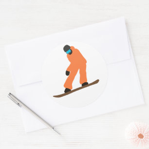 Sticker Rond Freeride Snowboarder En Costume Orange Illustratio
