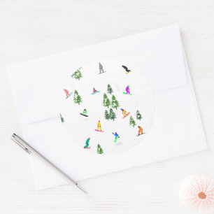 Sticker Rond Freeride Snowboarder Illustration de snowboard