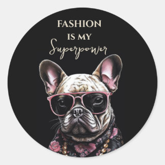 Sticker Rond French Bulldog en lunettes de soleil Hawaii shirt 