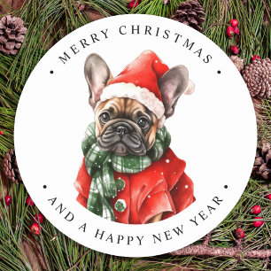 Sticker Rond French Bulldog Festit mignonne joyeux Noël