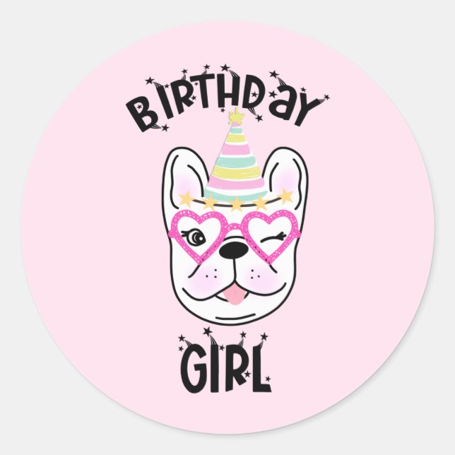 Sticker Rond French Bulldog Frenchie Anniversaire Thème (Devant)