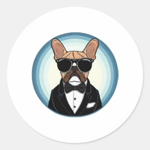 Sticker Rond French Bulldog Funny Cute Art