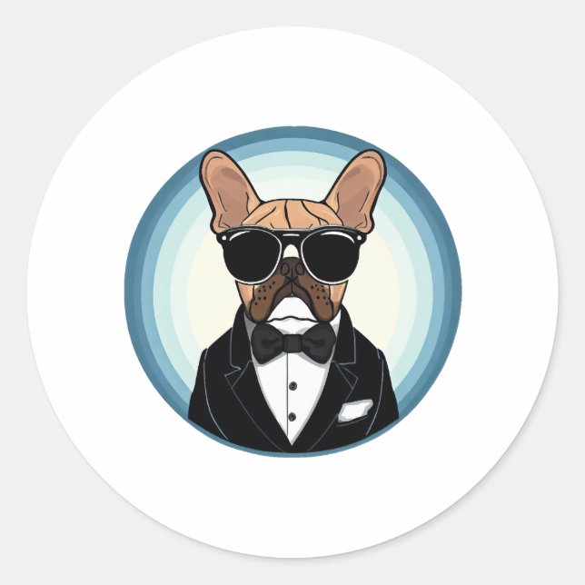 Sticker Rond French Bulldog Funny Cute Art (Devant)