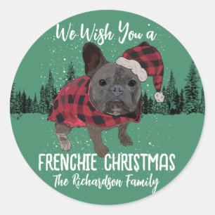 Sticker Rond French Bulldog Noël Chien personnalisé Frenchie