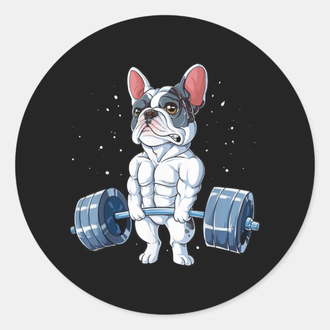 Sticker Rond French Bulldog Poids Funny Deadlift Gym (Devant)