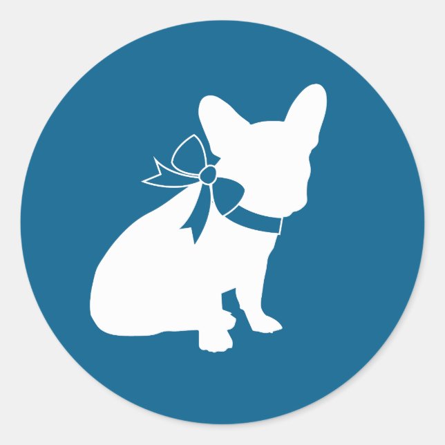 Sticker Rond French Bulldog Theme Party - Baby shower Blue (Devant)