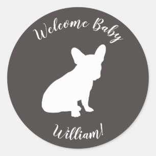 Sticker Rond French Bulldog Theme Party - Baby shower neutre