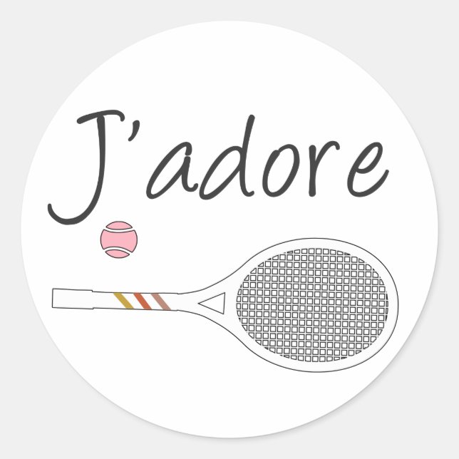 Sticker Rond French Chic J'adore Tennis Player Retro Design (Devant)