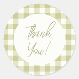 Sticker Rond French Country Meadow En vichy - sauge vert plaid.