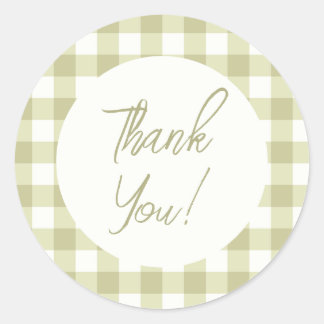 Sticker Rond French Country Meadow En vichy - sauge vert plaid.