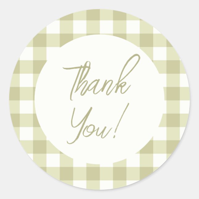 Sticker Rond French Country Meadow En vichy - sauge vert plaid. (Devant)