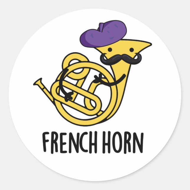 Sticker Rond French Horn Funny Music Instrument Pun (Devant)