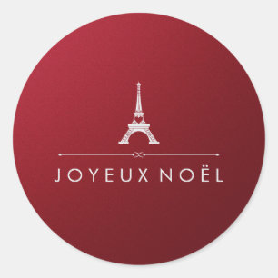 Sticker Rond French Joyeux Noel Noël rouge et argent chic
