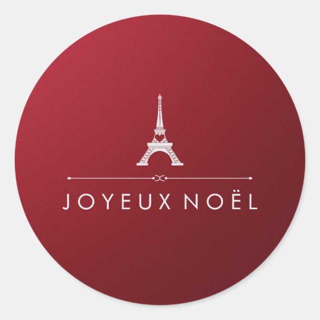 Sticker Rond French Joyeux Noel Noël rouge et argent chic (Devant)