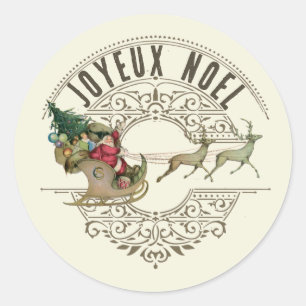 Sticker Rond French Joyeux Noel Père Noël Reindeer Joyeux Noël