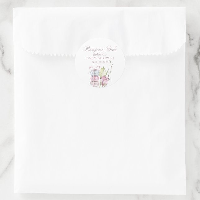 Sticker Rond French Macaron Bonjour Bebe Paris Baby shower (Sac)