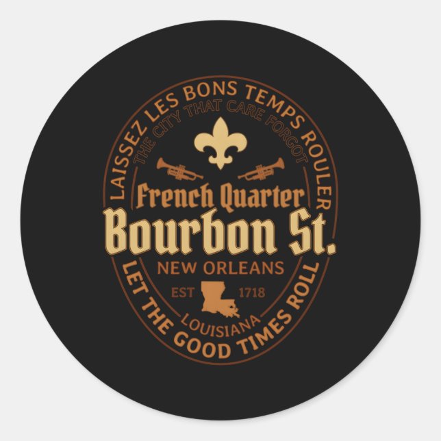 Sticker Rond French Quer Bourbon St New Orleans (Devant)