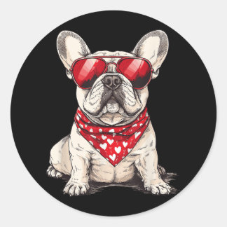 Sticker Rond Frenchie Heart Bandana Cool French Bulldog Lover V
