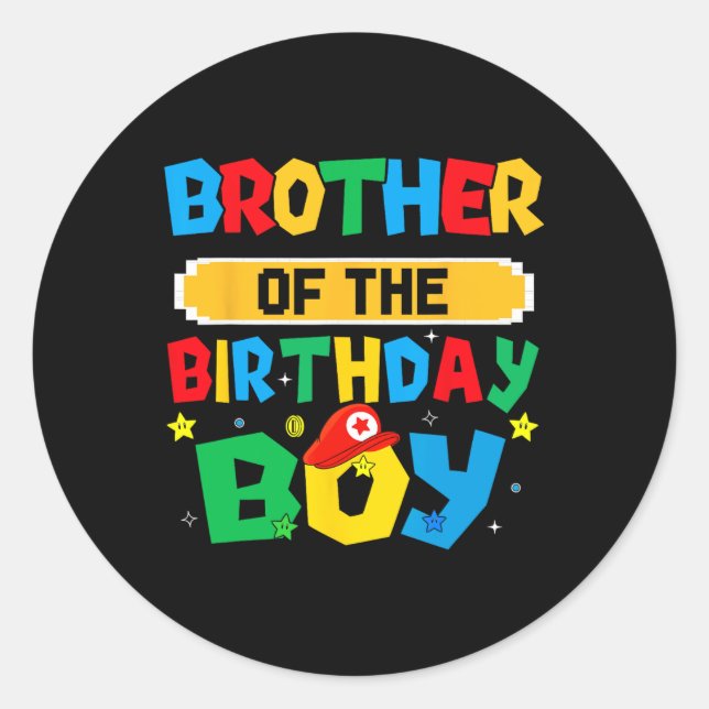 Sticker Rond Frère du garçon d'anniversaire jeu vidéo partie de (Devant)