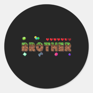 Sticker Rond Frère du garçon d'anniversaire Pixel Game Matching