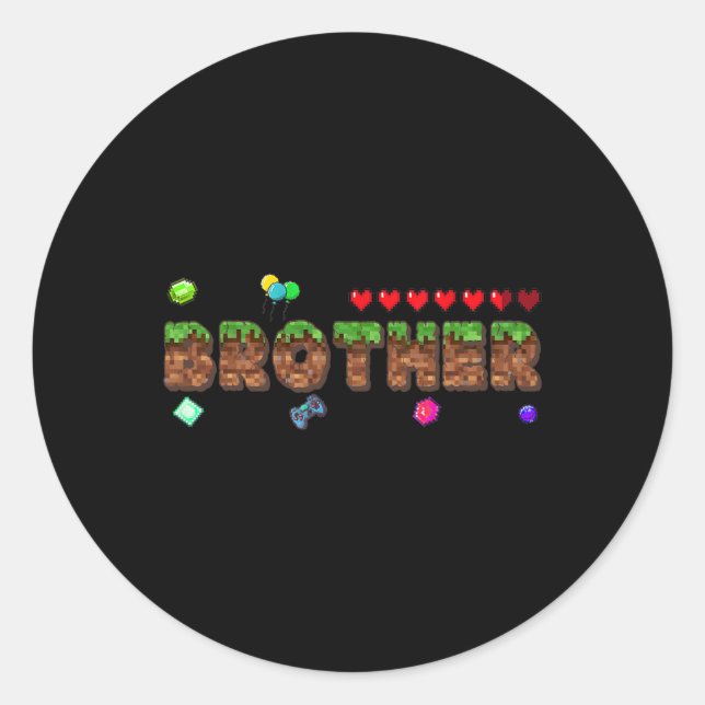 Sticker Rond Frère du garçon d'anniversaire Pixel Game Matching (Devant)