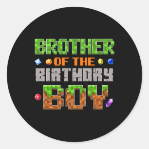 Sticker Rond Frère du garçon fêté de la fête vidéo joueur pixél