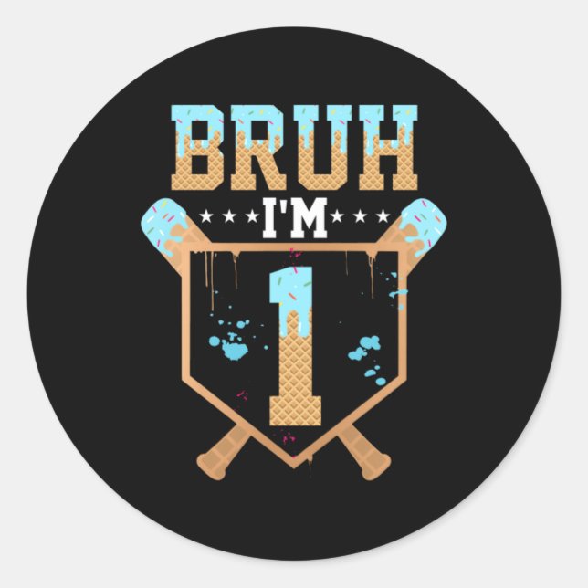 Sticker Rond Frère j'ai 1 glace d'anniversaire (Devant)