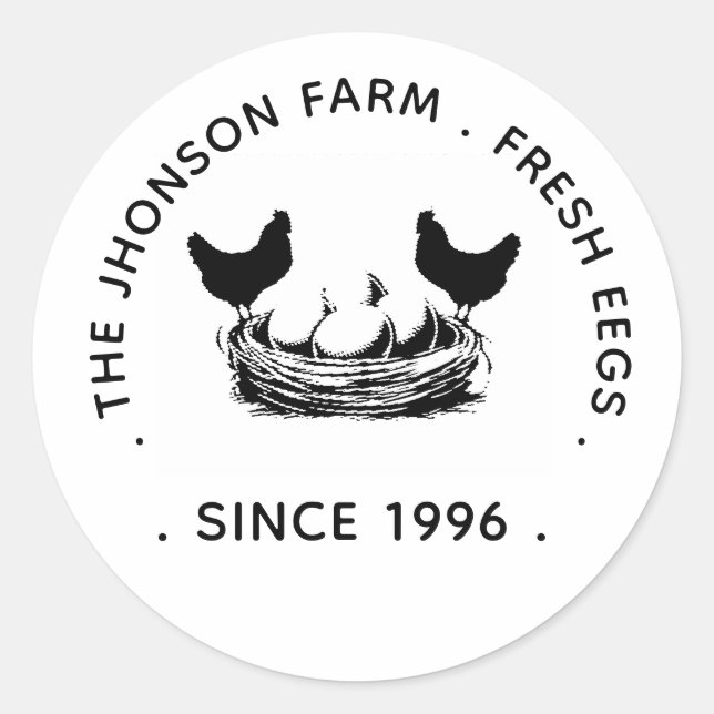 Sticker Rond Fresh Eggs Your Name Chicken Hens Egg Stamp (Devant)