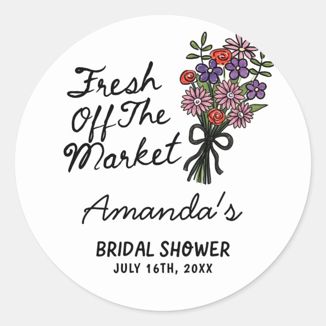 Sticker Rond Fresh Off The Market Bridal Shower (Devant)