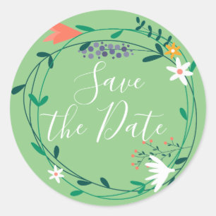 Sticker Rond Fresh Spring Floral Garland Enregistrer la date