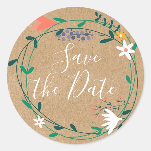Sticker Rond Fresh Spring Floral Garland Enregistrer la date (Devant)