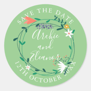 Sticker Rond Fresh Spring Floral Garland Enregistrer la date