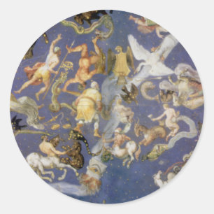 Sticker Rond Fresque céleste des constellations d'astronomie vi