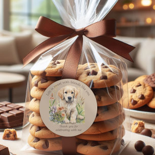 Sticker Rond Friandise Cookie Candy Chiot Retriever Golden Mign