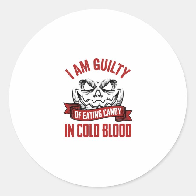 Sticker Rond Friandise d'Halloween Coupable Design de Citrouill (Devant)