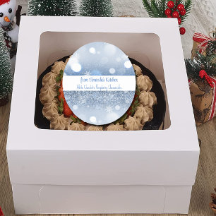 Sticker Rond Friandises de Noël Flocons de Neige Étincelle Bleu