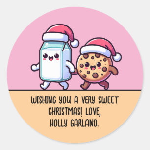 Sticker Rond Friandises de Noël Lait et Cookie Texte personnali