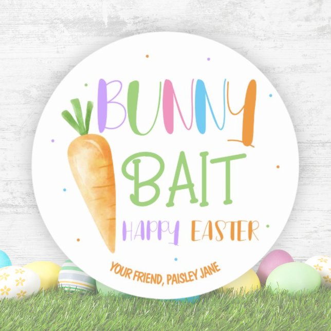 Sticker Rond Friandises de Pâques Lapin Joyeuses Fête Cadeau de (Cute Bunny Bait Happy Easter Party Classic Round Sticker)